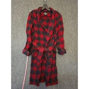 Pendleton Robe Mens M Red Black Plaid Wool Flannel Belted Shawl Collar Lounge